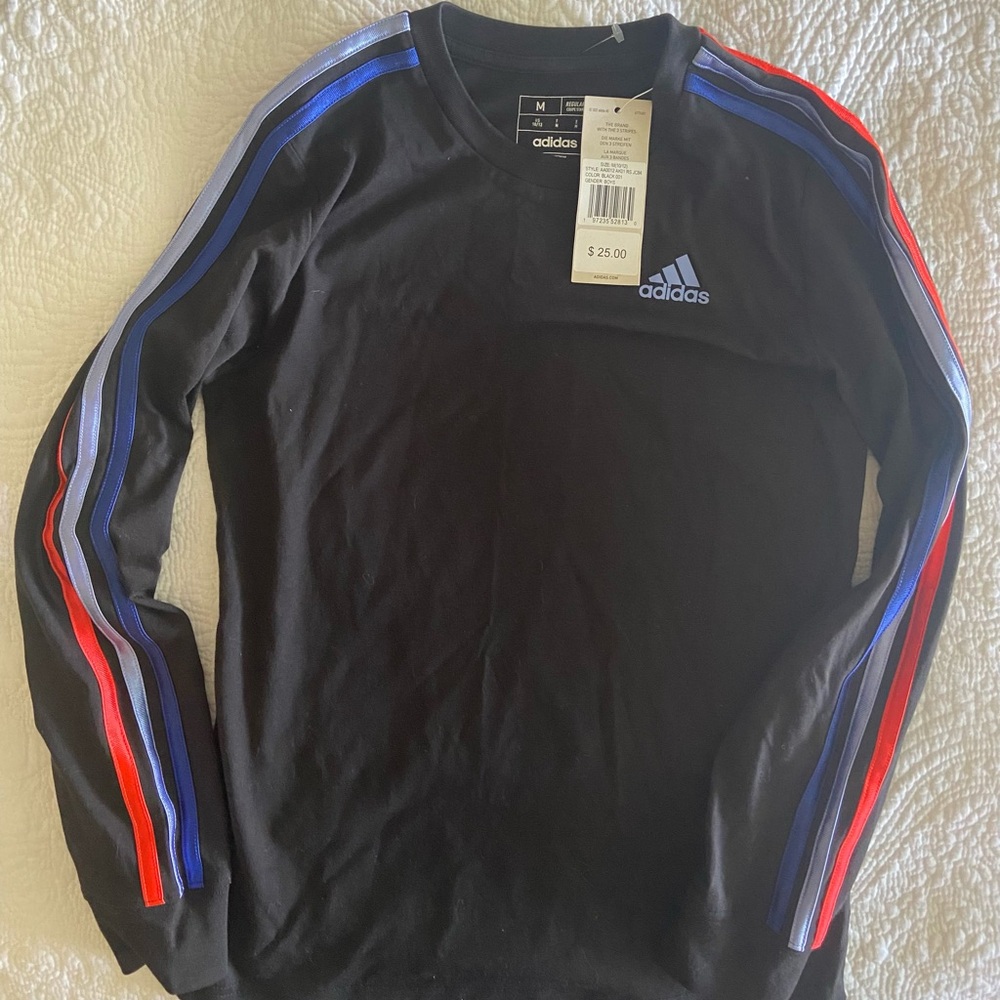 Adidas Black Tee with Colorful Stripes
